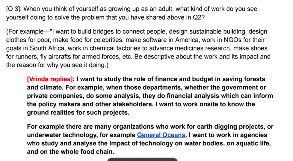 An example of how students get a chance to think deeper while planning their college subjects and career aspirations, by Steering.
