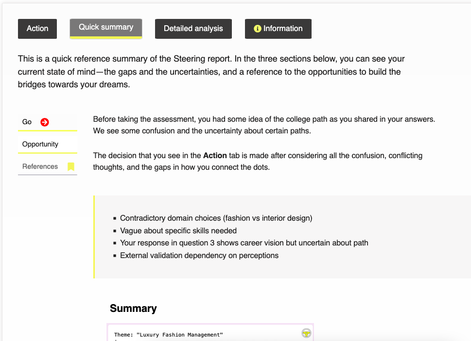 Steering's dashboard with a comprehensive analysis for students who seek career counselling and guidance to select colleges, subjects, and stream in Chandigarh, Mumbai, Pune, Gurugram, and anywhere in India.